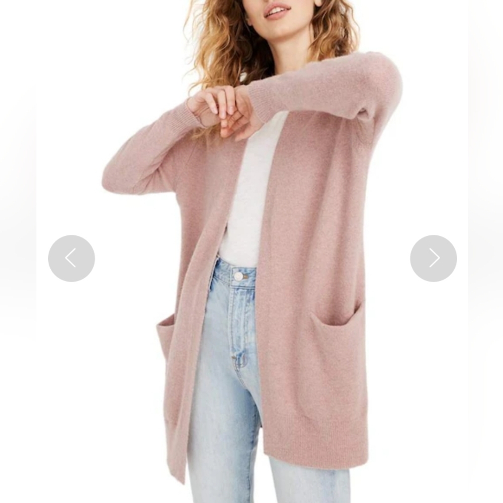 Madewell Ryder Boucle Merino Slouch Open Front Cardigan Sweater Mauve Size Small